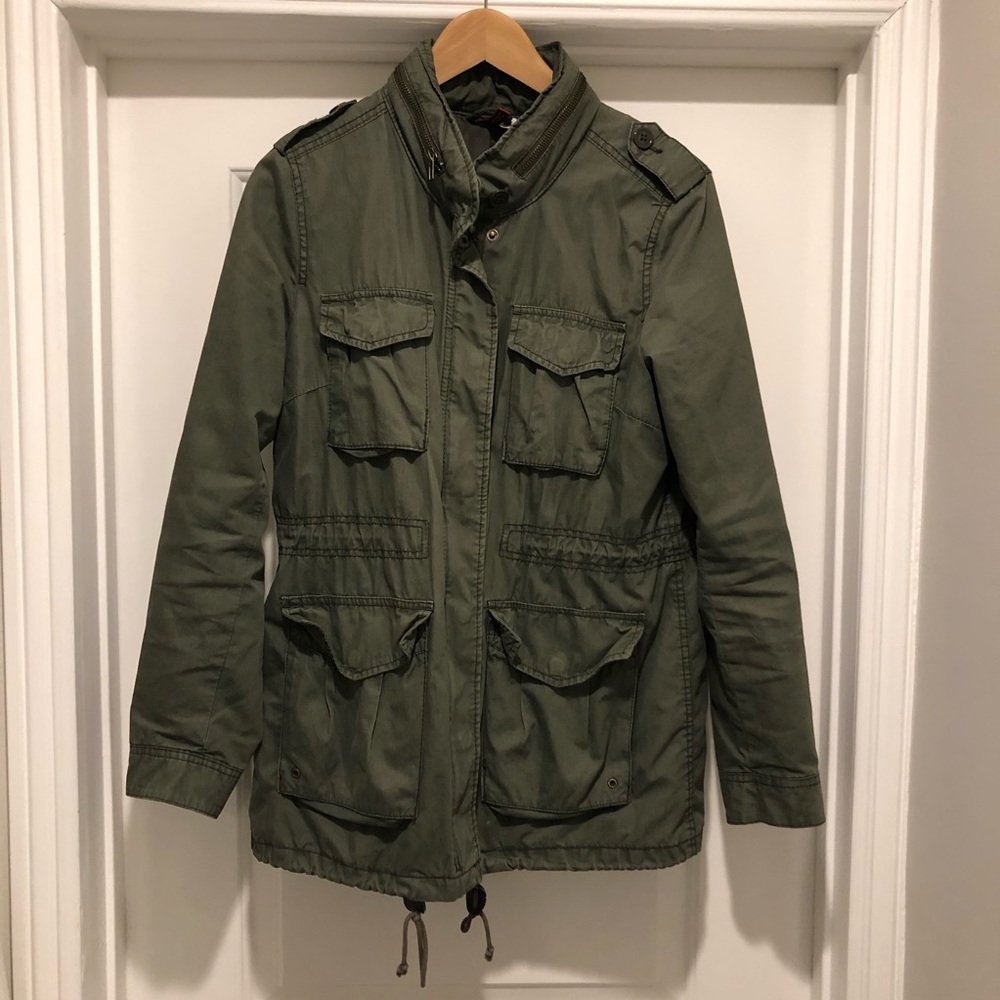 H&M Distressed Military Jacket - Olive Green Sz 10